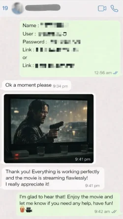 WhatsApp Kundenrezension zeigt schnellen Support und bestes IPTV Deutschland nach dem IPTV kaufen.