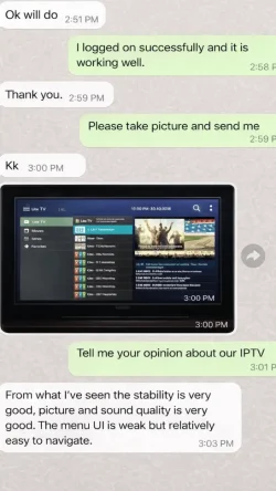 Kundenfeedback per WhatsApp: Störungsfreies IPTV Deutschland streamen nach dem IPTV kaufen.